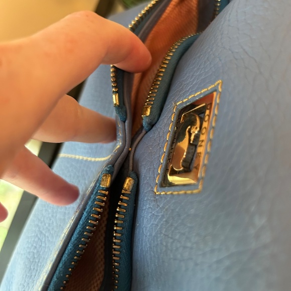 Dooney & Bourke Pebble Leather Sky Blue Shoulder Bag with Brown Accents - Picture 8 of 15